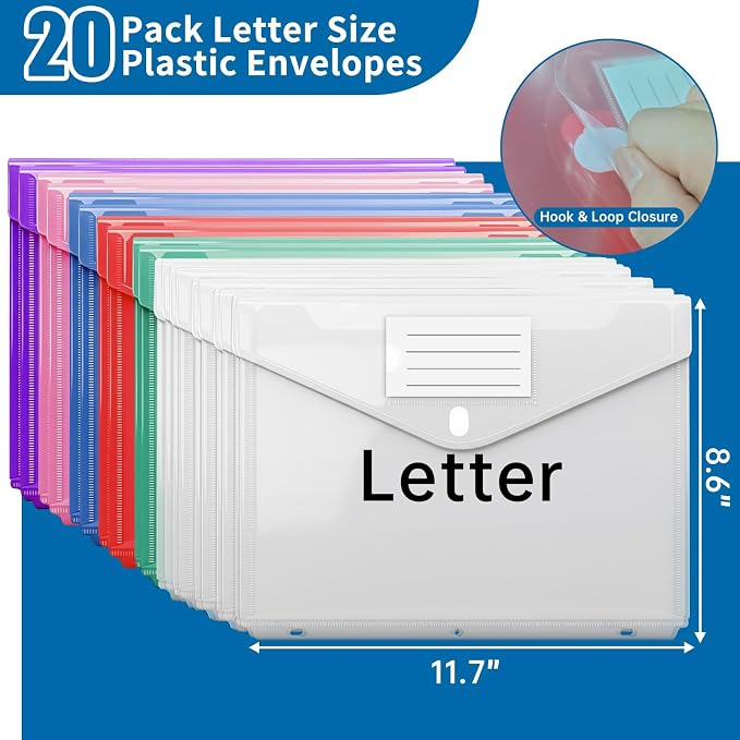 Binder Folders Organizer with 20 Pack Heavyweight Plastic Pockets,Fireproof File Folder Box with Lock,Zipper Binder Bag for Important Documents,Letter Size,Beige
