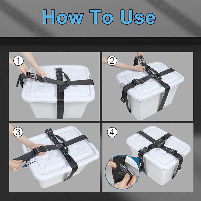 Box Carrying Strap with Handle Adjustable Straps for Battery Box Handheld Belt Carry Straps for Safely Moving and Lifting Heavy Boxes (Black, 74.8 Inch-Plastic Buckle)