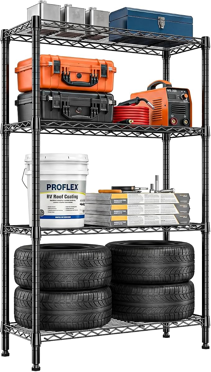 4-Tier Shelf Unit Organizer, 36 Inch Wire Shelf Rack for Pantry and Garage | Black Metal Wire Shelving with 1000 LBS Capacity, 13.8" D X 35.4" W X 59.5" H Storage Rack for Kitchen Office and Bathroom
