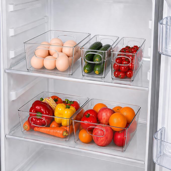 UFORU 10 Pack Clear Plastic Pantry Organizers and Storage with Handles | Non-slip Bottom Stability, Space-Saving Stackable Design, Clear Visibility, Thickened Plastic, Multi-Scene Storage Solutions