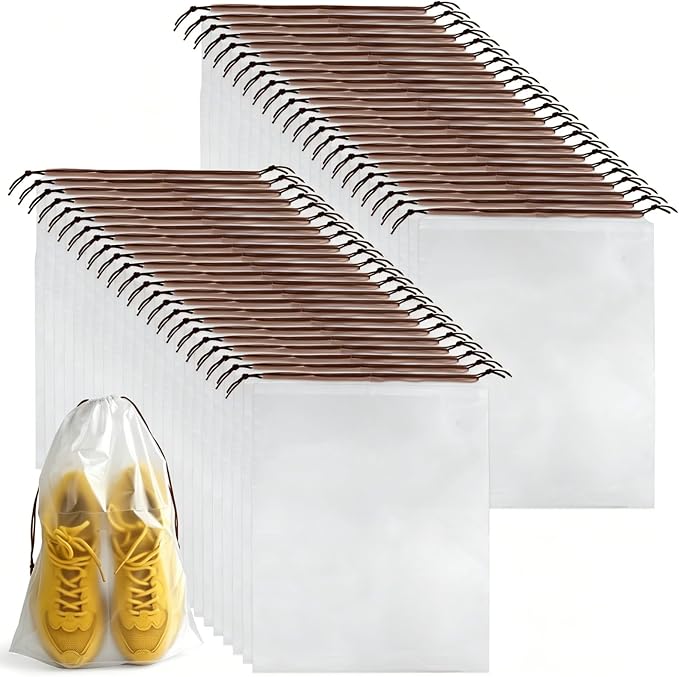 50 Pcs Shoe Bags for Travel, PLULON 15.7" x 11.8" Clear Drawstring Storage Bags Shoes Organizer for Packing Waterproof Dustproof Women Men Portable Travel Essentials