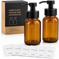 2Pcs Amber Glass Foaming Soap Dispenser - 8.5 oz Amber Glass Soap Dispenser with Pump, Compatible with Hand Soap, Dish Soap, Shampoo and Gel, Durable, Stylish & Refillable for Bathroom and Kitchen