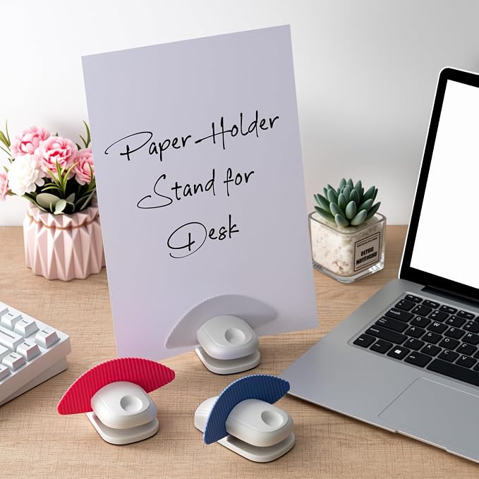 Faccito 6 Pcs Paper Holder Stand for Typing Non-Slip Mat Desktop Folder Document Holder with Anti-Slip Pads Portable Copy Stand Desktop Clamp for A4 Paper Office Reading (White,Blue,Red)