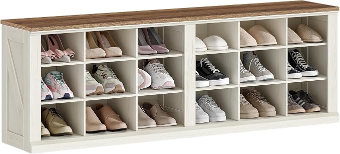Hzuaneri Shoe Storage Bench, Wooden Entryway Shoe Benches with Cubby | Widened Wooden Farmhouse Shoe Bench with Compartments, Shoe Rack Benches for Cloakroom, Living Room, Antique White SB54514X