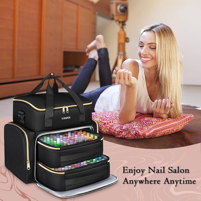 YOREPEK Extra Large Nail Polish Organizer Case for 96 to 100 Bottles (15ml) | Gel Polish Travel Case Bag with 2 Removable Pouches Fits Nail Supplies, Gel Nail Kit, UV lamp, Manicurist Nail Tech Gifts