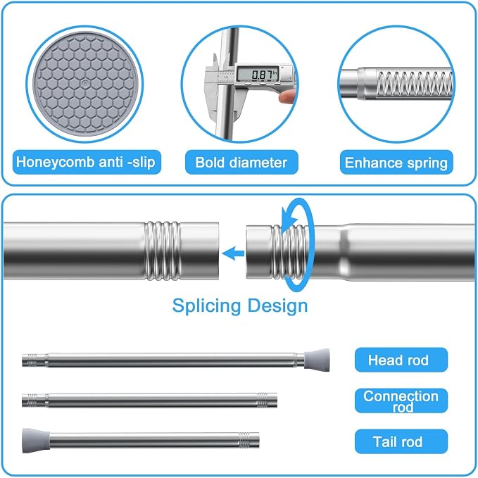 Tension Curtain Rod Silver Tension Rod 2pcs Spring Curtain Rod Non Slip Tension Rods For Windows 28 to 48 Inch No Drilling Adjustable Tension Rods of Curtain Window Closet Kitchen Wardrobe