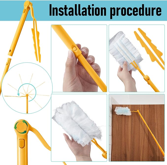 Colingmill 4 Pcs 3 ft Replacement Handles Compatible with Duster Refills, Long Extended Handle Only, Adjustable Length for Ceiling Fans, Blinds, Shelves, Windows, Foldable & Extendable (Yellow)