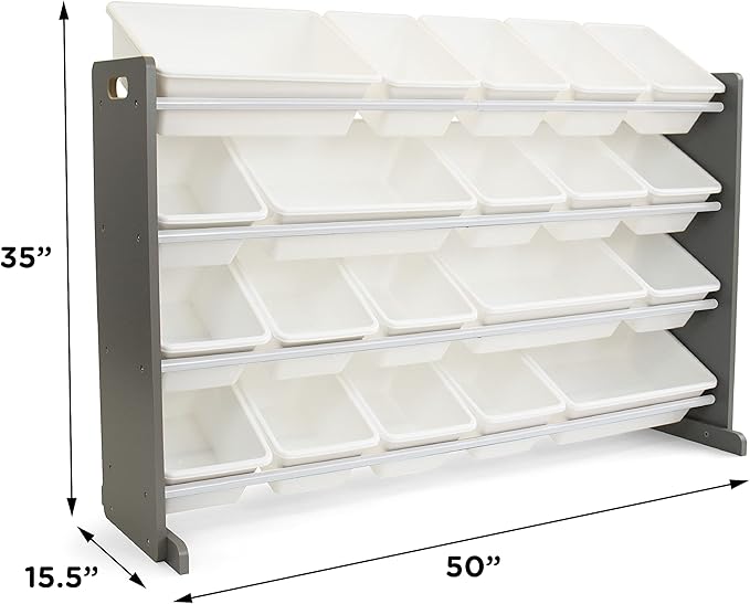 Humble Crew Toy Storage Organizer with 20 Removable Storage Bins for Kids Playroom, 4-Tier Toddler Toy Organization and Storage, Grey/White