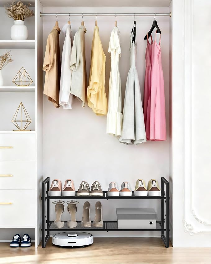 CHOEZON Shoe Rack, 2-Tier Shoe Rack for Closet, Metal Shoe Storage Organizer, Shoe Rack for Entryway, Shoe Shelf with Adjustable Feets, for Entryway, Hallway, Living Room, Bedroom, Black TXJ12BB