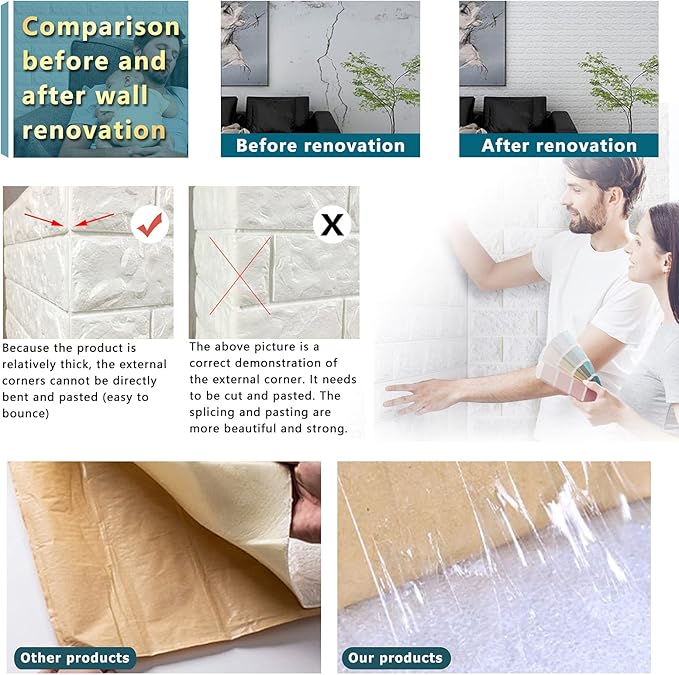 40 PCS White 3D Wall Panels, 58 sq.feet Coverage, Printable Wallpaper Sticker with Self-Adhesive Waterproof Brick PE Foam Wall Panels Peel and Stick for Interior Wall Decor Home Decoration