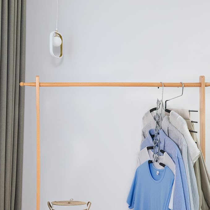 Nature Smile 2 Pack 5 in 1 Anti Slip Clothes Hangers,Space Saver Magic Metal Hangers,Multi Layers Wardrobe Clothes Rack,Heavy Duty Metal Blouse Hanger Closet Storage Organizer