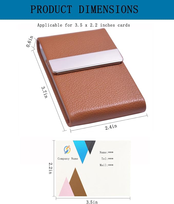 Business Card Holder with Ultra Slim Design,Business Card Case with Premium PU Leather, Suit Pocket Metal Card Holder for Women/Men,Professional Name Card Holder with Magnetic Shut (Brown)