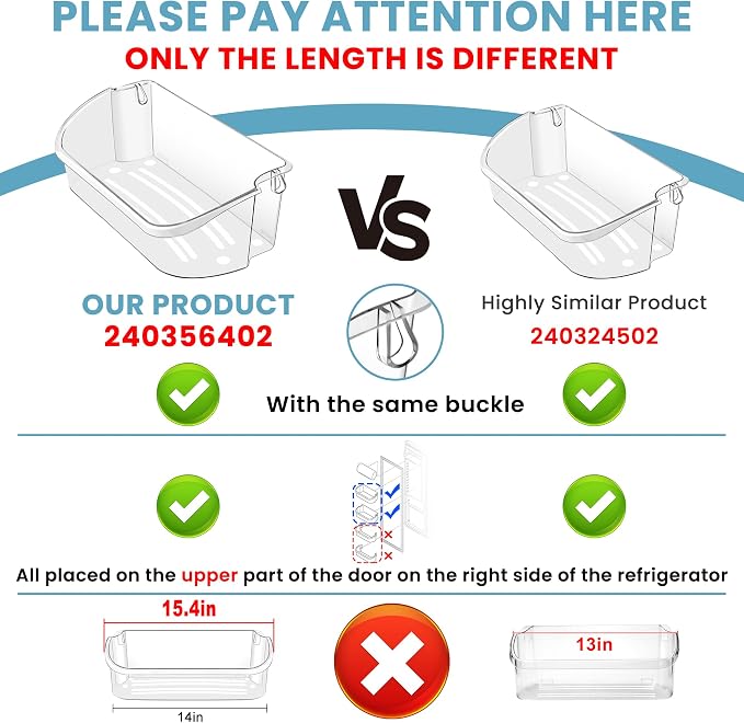 2 PACK Upgraded 240356402 Refrigerator Door Bin Replacement for Frigi.daire Refrigerator Door Shelf Parts LFSS2612TF0 LFSS2612TE0 FFSS2615TE0 Door Shelf Shelves By AMI PARTS (Length 15.38")