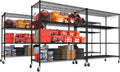 PrimeZone 5 Packs 55.5" W x 24" D x 80" H Heavy Duty Wire Storage Shelves with Wheels, 4 Tier Adjustable NSF Commercial Garage Shelving Unit, Rolling Metal Organizer Shelf Rack for Warehouse, Pantry