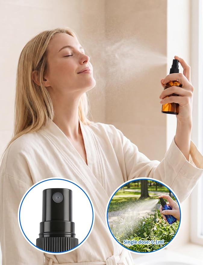 10 Pcs Glass Spray Bottles, 30ML/1OZ Amber Brown Blue Empty Fine Mist Small Travel Spray Bottle Refillable with 2 Funnels and 2 Labels