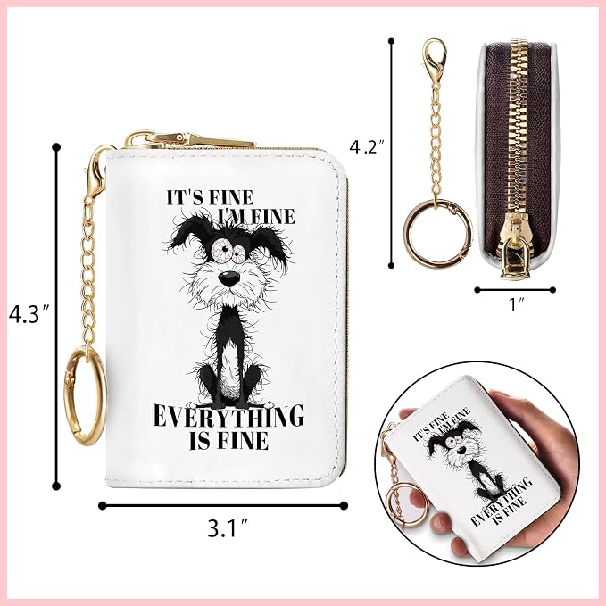 Blusabaca RFID Credit Card Holder Small Women Travel Wallet, Funny Dog | Removable Keychain, Case with Zipper, Vegan PU Leather, Cash Coin Pocket, Business Accordion Purse, Ladies Female Gift