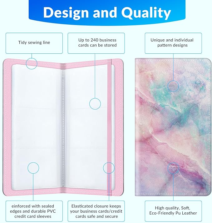 Pu leather business card organizer， 240 Capacity business card holder organizer，Credit card holder for women and men