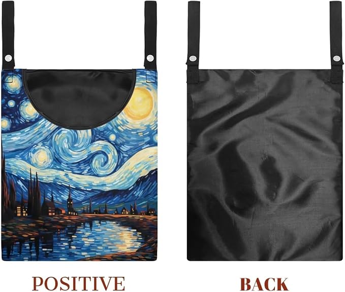 Van Gogh Starry Night Clothespin Bag with Hanging Rope 14.5 x 12 Inch Summer Waterproof Laundry Clothes Pin Holder Clothespin Storage Organizer with Large Opening