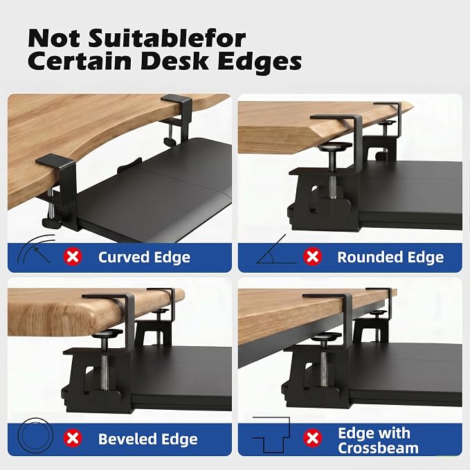Keyboard Tray Under Desk Clamp, 26.77" Large Slide-Out Keyboard and Mouse Tray, Ergonomic Under Desk Keyboard Tray with Smooth Wrapped Edge, Space Saving Desk Extender for Home Office, Black