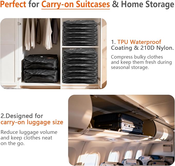 Travel Vacuum Bags With Pump, IPX7 Waterproof Travel Essentials Vacuum Compression Bags, 24L Capacity Cordless Travel Vacuum Bag Set Ideal for Carry-On Suitcases, Backpacks & Home Storage (1pc + Pump)