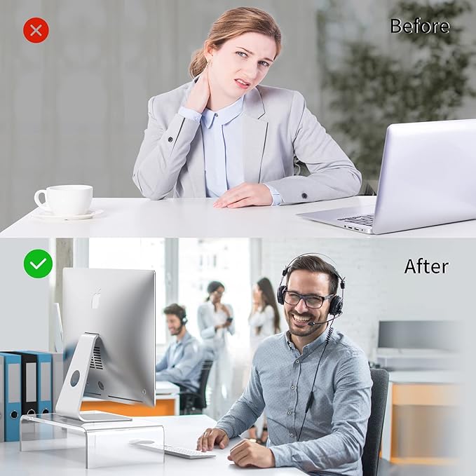 Acrylic Monitor Stand Riser Clear Laptop Stand Riser L16 xW7.5 xH4 | PC Holder Riser Compatible with All Notebooks and Monitors,Decoration for Office & Home,Computer & Laptop Stand for Desk