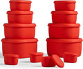 ISSEVE 12Pcs/Set Nesting Silicone Food Storage Containers with Lids, BPA Free Reusable Meal Prep Silicone Containers Airtight, Freezer Dishwasher Safe (33.8oz, 20oz, 10oz, 6.7oz, 1.3oz) (Red)