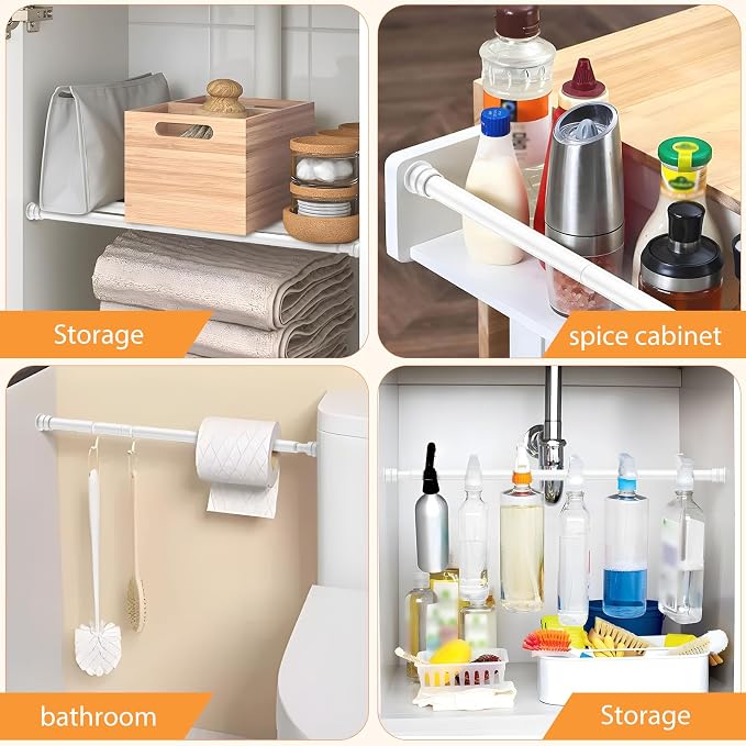 Tension Curtain Rod 17 to 28 Inch Adjustable Tension Rods 6 Pack Expandable Spring Tension Rod White No Drilling for Closet Kitchen Cupboard Wardrobe Door Bookshelf DIY Projects