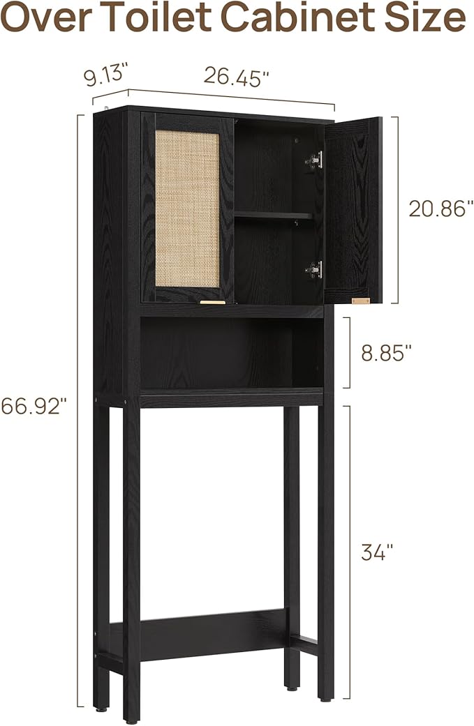 SICOTAS Over the Toilet Storage Cabinet, Rattan Door Bathroom Organizer | Freestanding Bathroom Organizer with Adjustable Shelf, Over Toilet Storage Cabinet for Bathroom, Laundry Room, dnd Restroom