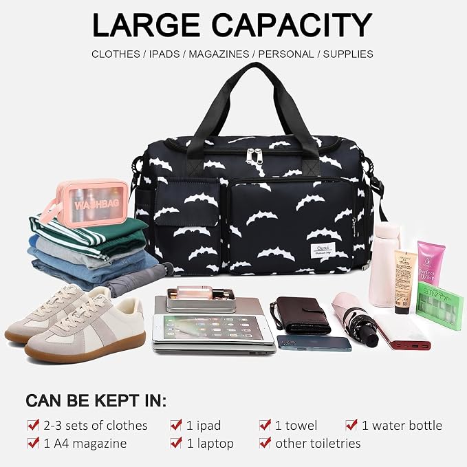 Small Gym Bag for Women, Travel Duffle Bag Carry On Weekender Bag with Shoe Compartment