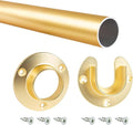 Outwater 48" Satin Brass Aluminum Closet Rod Kit – 1-5/16" Diameter with Matching U & O Flanges and Mounting Screws