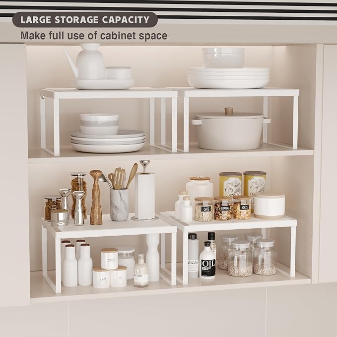 Kitchen Counter Oganizer Stackable Spice Rack for Countertop Kitchen Countertop Organizer Heavy Duty Kitchen Counter Shelf Metal Spicy Shelf for Countertop (2 Pack, White)