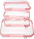 4 pcs Clear Zipper Pouches,Hard Shell Zipper Case, Toiletry Bag for Travel | CLear Diaper Bag, Toiletry Pouch, Travel Organizer, Cosmetic Bag,Toy Storage Bins (M+3S) (Light Pink)