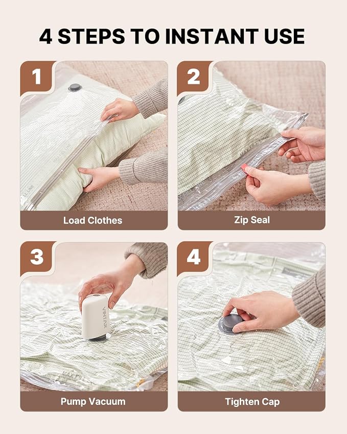 Vacuum Seal Bags for Clothing Travel with Rechargeable Cordless Pump, VINTAR 16 Pack Space Saver Vacuum Storage Bags, Travel Vacuum Compression Bags Set for Luggage Clothes Bedding Blanket