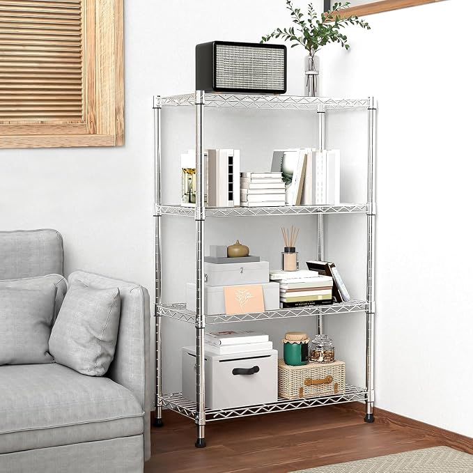 Xcity Storage Shelves, 4 Tier Heavy Duty Metal Shelving Unit, 1600 LBS Adjustable Steel Wire Shelf for Commercial, Pantry, Kitchen, Garage, 14" D x 36" W x 54" H, Chrome