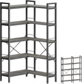 Huuger 5 Tier Bookshelf, L Shaped Corner Bookshelf with 10 Open Shelves, 49.4 Inch Straight Wide Bookcase with Metal Frame and Wooden Board, Adjustable Feet, Grey
