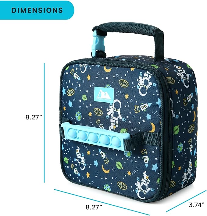 Arctic Zone Kids Lunch Box Combo with Gel Ice Pack and Sandwich Container, Insulated Bag for Travel Lunch, Sensory Fidget Toy Handle, Space Odyssey