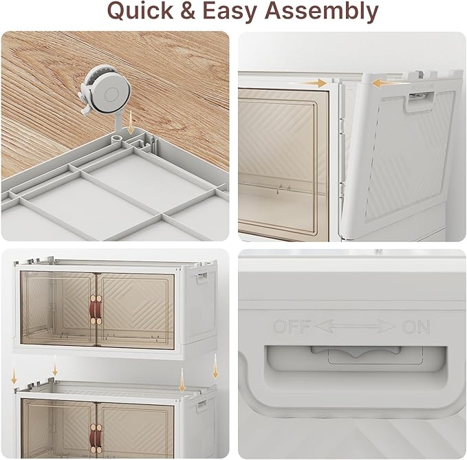 UAMFURI Stackable Storage Bins with Lids, 900QT Closet Organizers, Lockable Storage Cabinet，Foldable Storage Box with Doors and Wheels, Plastic Drawers for Home, Garage, Office (5, White, Extra Large)
