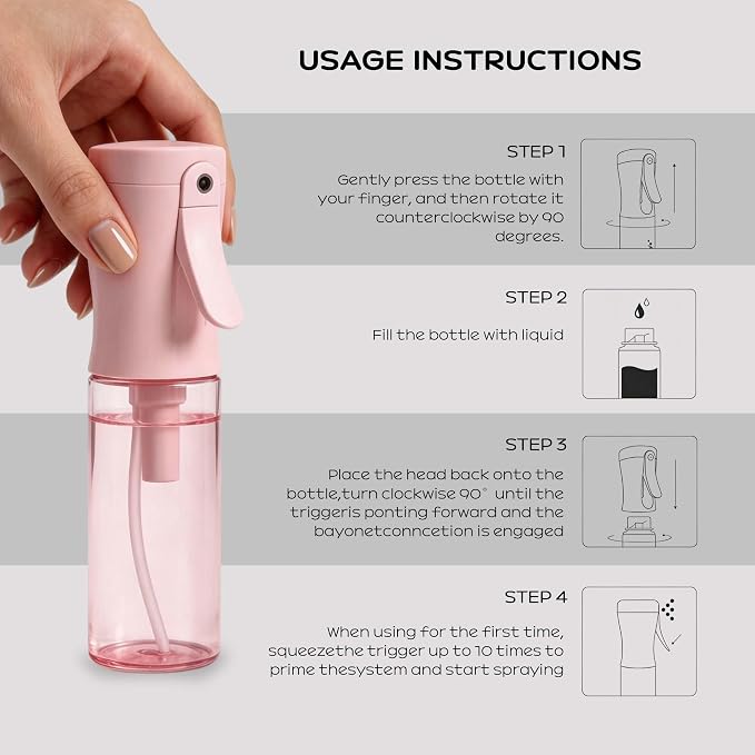 Spray Bottle for Hair, 2 Pack 95ml Small Continuous Water Mist Spray Bottle, Ultra Fine Mist for Face, Hairstyling, Salon, Cleaning, Toners, Hydration & Makeup, Travel Size Leak-Proof Bottles Pink