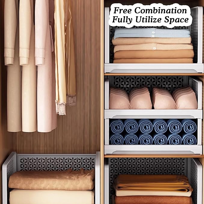 2-layer Pull Out Storage Basket,Stackable Storage Bins,Wardrobe Organizer,5kg Weight Capacity,for Kitchen Pantry Bathroom Cabinets(44x13x38cm)