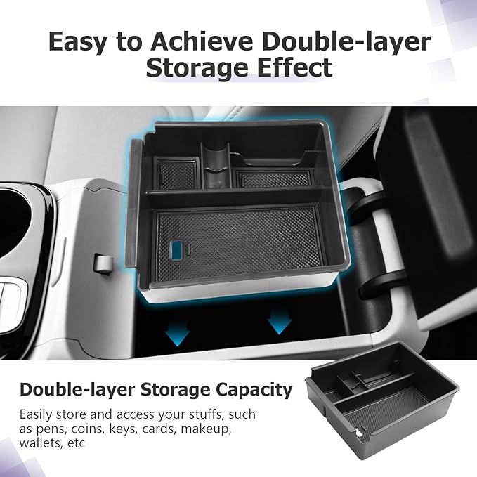 LUWU 2025 2026 Tucson Accessories for 2022-2025 2026 Hyundai Tucson Center Console Organizer Armrest Storage Box Armrest Console Organizer Insert Tray Black-trim(NOT FOR 2025 PHEV &Limited Model)