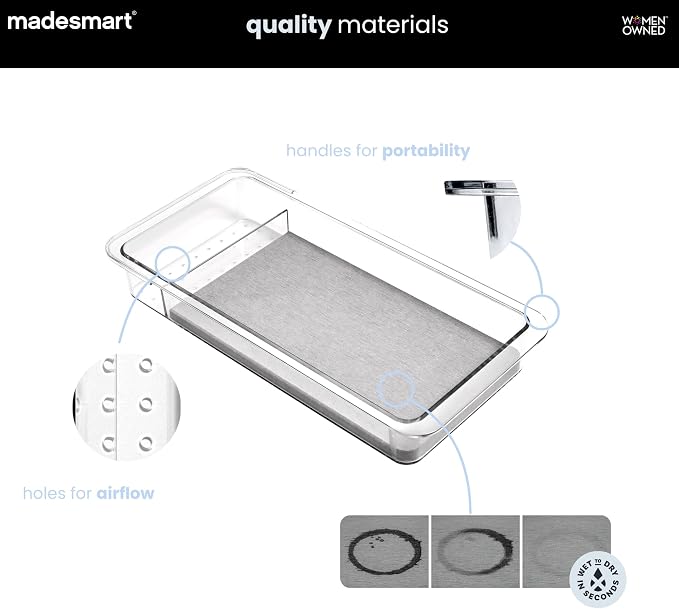 madesmart Toothbrush Drawer Organizer with Drying Stone, Clear Dental Organizer Tray for Bathroom Drawers, Toothpaste Holder, Dental Floss, Water Flosser and Mouthwash Storage, 12 Inch