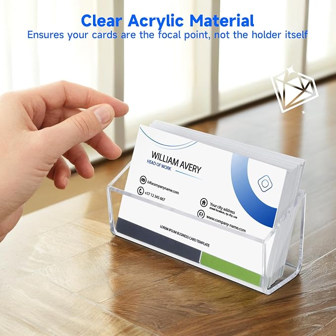 Acrylic Business Card Holder, 2 Pack Wall Mount Name Card Holder, Office Calling Cards Display Holder Stand, Visiting Cards Desktop Organizer for Wall Mount or Place on Desk, Fits 40-60 Business Cards