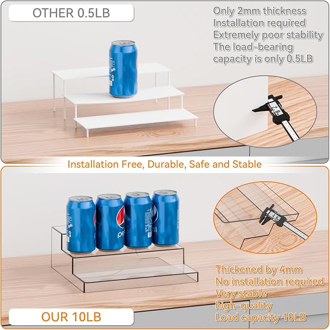 Yieach 3 Tier Clear Acrylic Spice Rack Organizer for Cabinet and Pantry Shelf - 10.3″L x 9.4″W Tiered Spice Rack & Holder,Step Shelves for Vitamin,Medicine Bottle,Jar,Can,Condiment,Seasoning Shelf