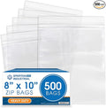 Spartan Industrial - 8” X 10” (500 Count) Thick 4 Mil Clear Reclosable Zip Plastic Poly Bags with Resealable Lock Seal Zipper - Heavy Duty and Durable