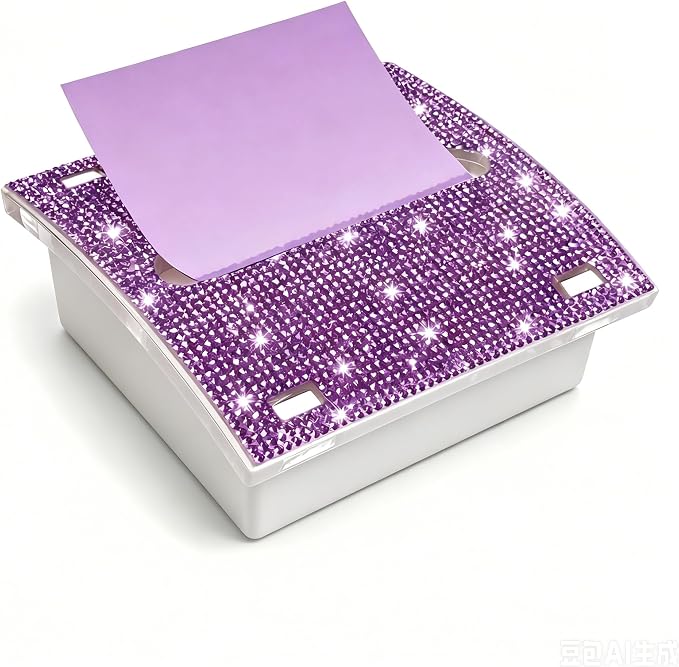 Pop up Post it Notes Dispenser,Rhinestone Self Sticky Note Holder,Sticky Note Dispenser,Post it Note Holder,Cute Purple Desk Accessories for Office Supplies,Office Desk Decor(White Purple)