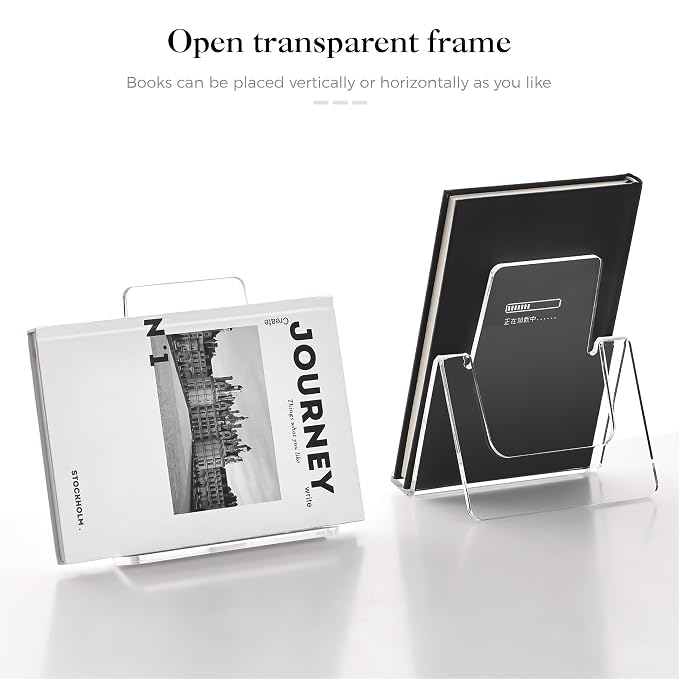 YUXUN Acrylic Book Stand,6Inch 2PC Clear Acrylic Display Easel,Book Display Holder,Display Stand for Books,Magazines,Postcards,Artworks,Pictures,Phone,Tablet
