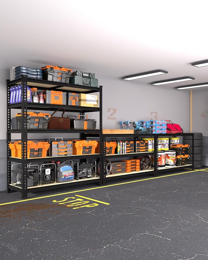PrimeZone 36" x 16" x 72" Heavy Duty Storage Shelves - 5 Tier Adjustable Garage Storage Shelving, Metal Storage Utility Rack Shelf Unit for Warehouse Pantry Closet Kitchen, Black, 2 Pack