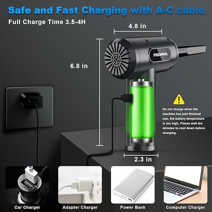 Compressed Air Duster, 100000RPM Cordless Rechargeable Electric Air Blower | Smart LED Display, 3-Gear Adjustable, LED Light, Keyboard, PC, Car & Home Cleaning, Replaces Canned Air, Grey