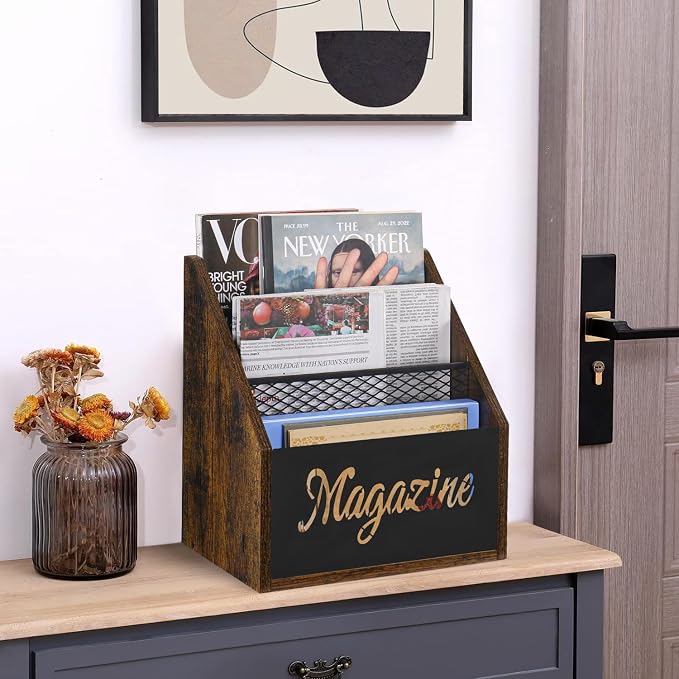 YINMIT Magazine Holder, Stepped 3 Tier Magazine Rack Floor | Magazine Storage Basket, Folder Organizer Bin for Magazines, Books, Newspapers