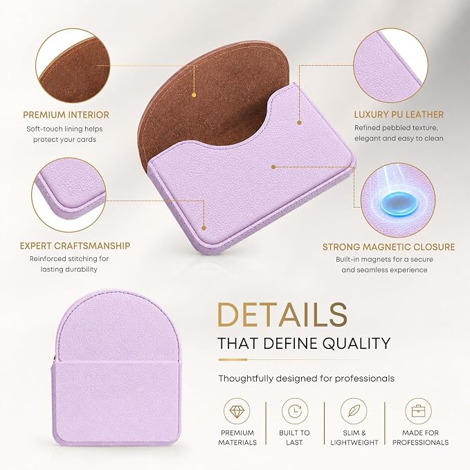 Business Card Holder，PU Leather Business Card Case Wallet Purple | Pocket Travel Name Card Case for Men and Women Gift，Portable Magnetic Business Card Carrier for Purse
